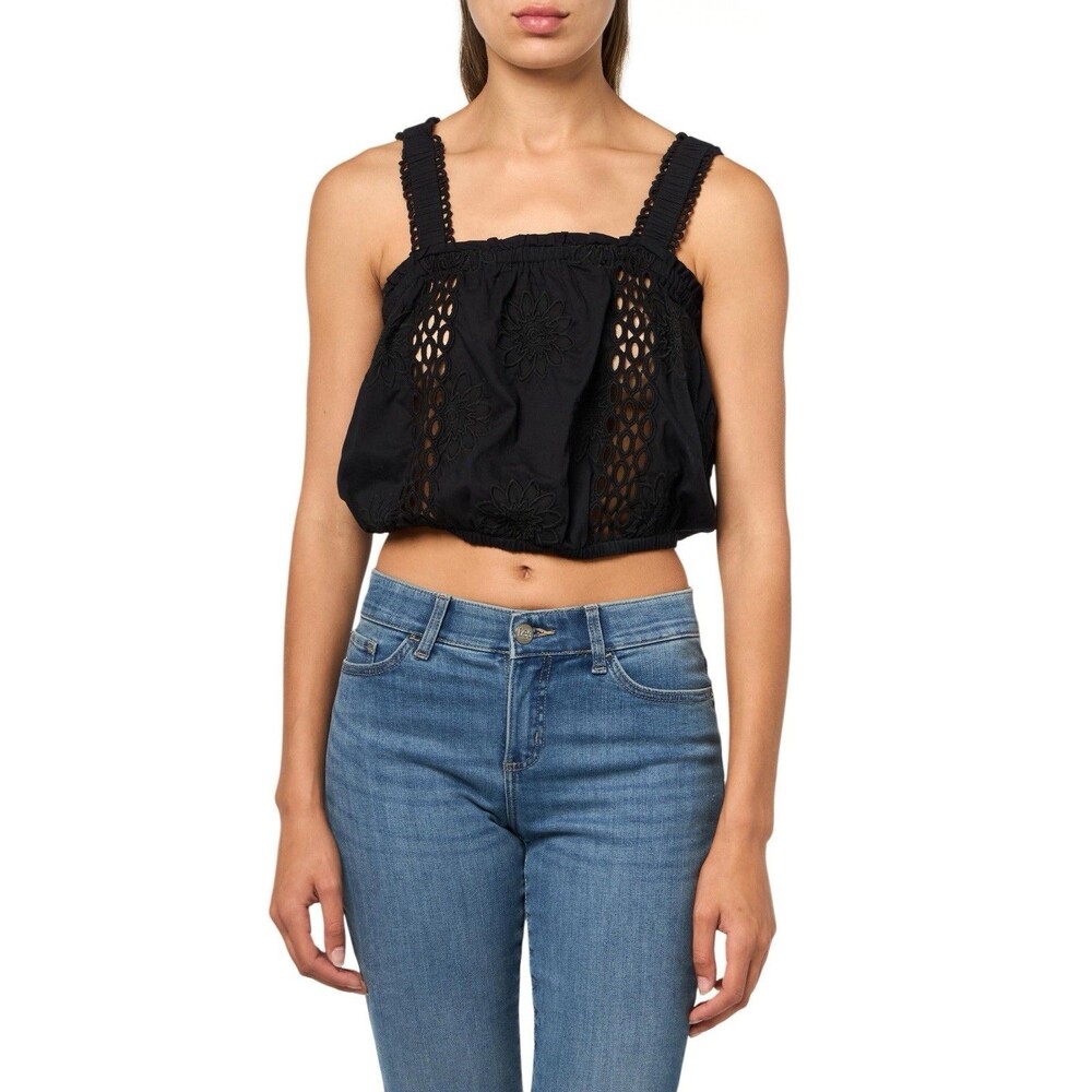 NEW Ramy Brook Womens Size Large Black Misha Embroidered Coverup Top $195